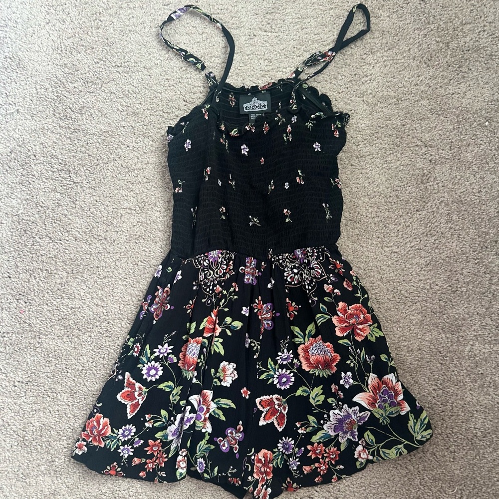ANGIE brand floral black cami romper